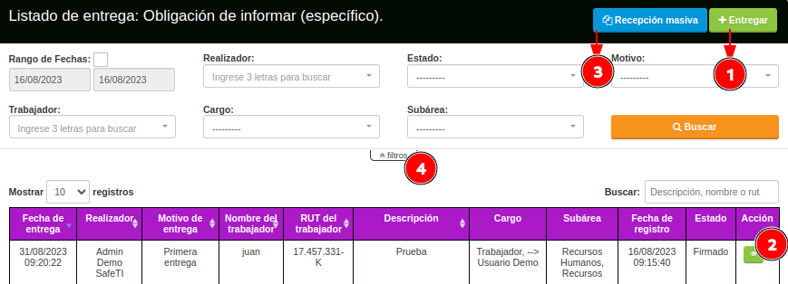 entrega especifica