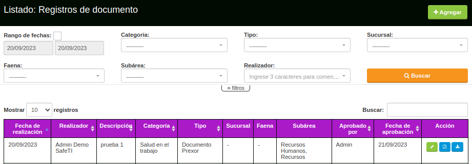 listado registro