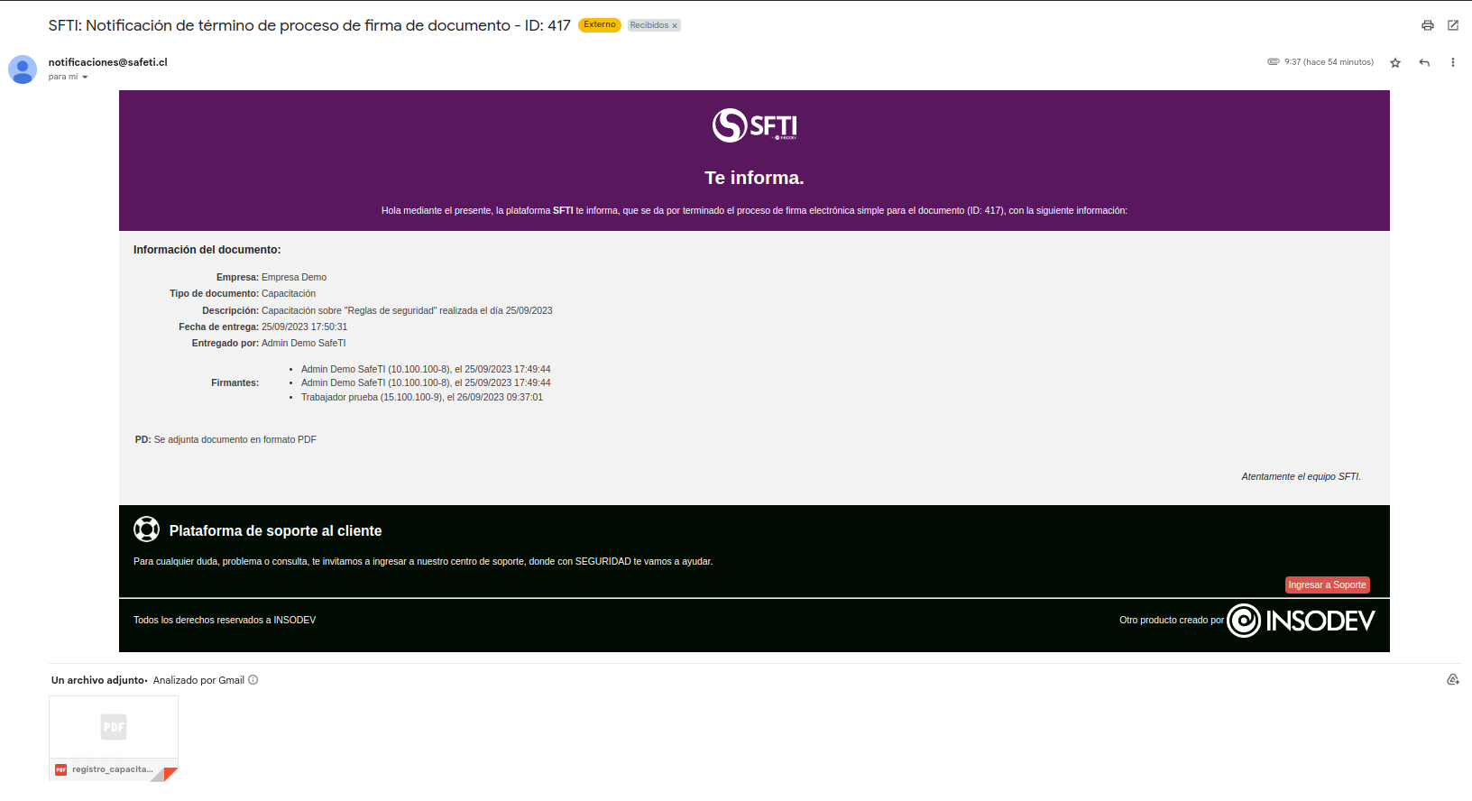correo de termino